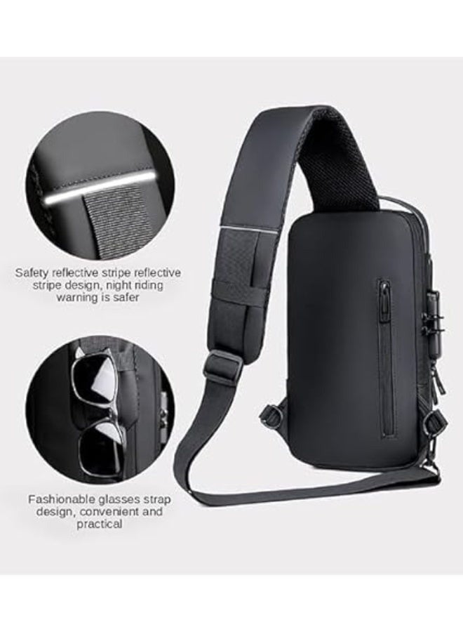 Waterproof Sling Bag for Men & Women – PU Leather Anti-Theft Crossbody Backpack, Adjustable Shoulder Strap, Hidden Security Pockets for Phone, Wallet, Keys, Three-Digit Combination Lock, Lightweight Travel and Daily Commute Bag for Hiking, Outdoor Activities, and Casual Wear - Image 3
